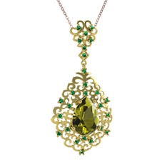 Dalila Kolye - Peridot ve yeşil kuvars 14 ayar altın kolye (40 cm rose altın rolo zincir) #wtiz32