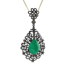 Dalila Kolye - Kök zümrüt ve peridot 925 ayar siyah rodyum kaplama gümüş kolye (40 cm gümüş rolo zincir) #x99qs1