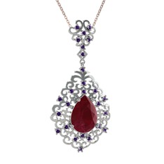 Dalila Kolye - Kök yakut ve ametist 8 ayar beyaz altın kolye (40 cm rose altın rolo zincir) #xad7v6