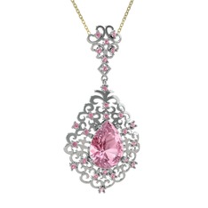 Dalila Kolye - Pembe kuvars 14 ayar beyaz altın kolye (40 cm altın rolo zincir) #xe0zun