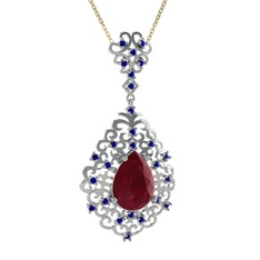 Dalila Kolye - Kök yakut ve lab safir 925 ayar gümüş kolye (40 cm altın rolo zincir) #xfvfur