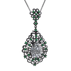 Dalila Kolye - Swarovski ve yeşil kuvars 925 ayar siyah rodyum kaplama gümüş kolye (40 cm gümüş rolo zincir) #yhdrre