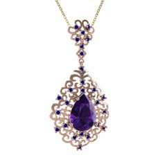Dalila Kolye - Ametist ve lab safir 14 ayar rose altın kolye (40 cm altın rolo zincir) #yvini7