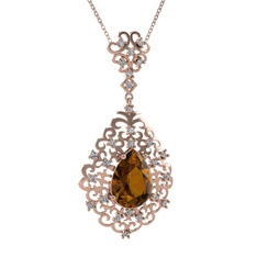 Dumanlı kuvars ve swarovski 14 ayar rose altın kolye (40 cm rose altın rolo zincir)