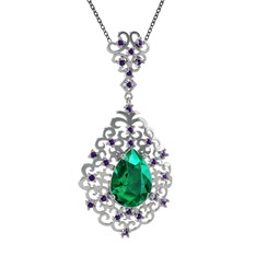 Dalila Kolye - Yeşil kuvars ve ametist 8 ayar beyaz altın kolye (40 cm gümüş rolo zincir) #zcu111