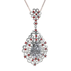 Dalila Kolye - Swarovski ve garnet 14 ayar beyaz altın kolye (40 cm gümüş rolo zincir) #zde5bm