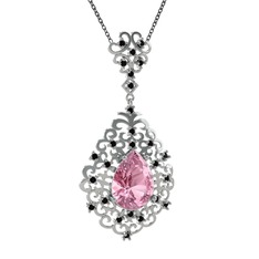 Dalila Kolye - Pembe kuvars ve siyah zirkon 18 ayar beyaz altın kolye (40 cm gümüş rolo zincir) #zfihtk