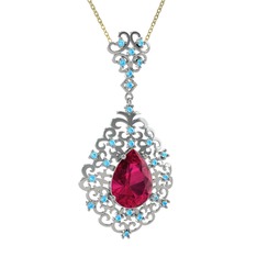 Rodolit garnet ve akuamarin 925 ayar gümüş kolye (40 cm altın rolo zincir)
