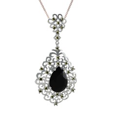 Dalila Kolye - Siyah zirkon ve peridot 925 ayar gümüş kolye (40 cm rose altın rolo zincir) #zlofdf
