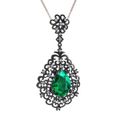Dalila Kolye - Yeşil kuvars ve pırlanta 925 ayar siyah rodyum kaplama gümüş kolye (0.52 karat, 40 cm rose altın rolo zincir) #zwyr18