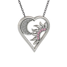 Swarovski ve pembe kuvars 8 ayar beyaz altın kolye (40 cm gümüş rolo zincir)