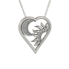 Ay ve Güneş Kalp Kolye - Beyaz zirkon ve swarovski 925 ayar gümüş kolye (40 cm beyaz altın rolo zincir) #121bxl2