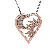 Swarovski ve pembe kuvars 14 ayar rose altın kolye (40 cm gümüş rolo zincir)