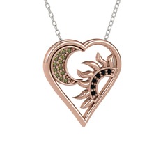 Peridot ve siyah zirkon 8 ayar rose altın kolye (40 cm beyaz altın rolo zincir)