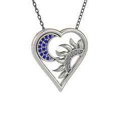 Lab safir ve pırlanta 18 ayar beyaz altın kolye (0.06 karat, 40 cm gümüş rolo zincir)