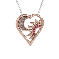 Pırlanta ve rodolit garnet 925 ayar rose altın kaplama gümüş kolye (0.1144 karat, 40 cm beyaz altın rolo zincir)