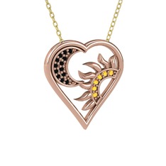 Siyah zirkon ve sitrin 14 ayar rose altın kolye (40 cm altın rolo zincir)