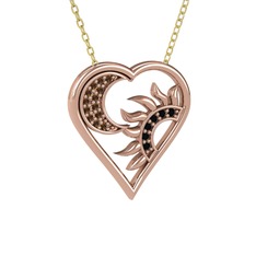 Dumanlı kuvars ve siyah zirkon 14 ayar rose altın kolye (40 cm altın rolo zincir)
