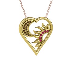 Dumanlı kuvars ve rodolit garnet 18 ayar altın kolye (40 cm rose altın rolo zincir)