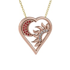 Garnet ve beyaz zirkon 925 ayar rose altın kaplama gümüş kolye (40 cm altın rolo zincir)