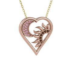 Pembe kuvars ve dumanlı kuvars 14 ayar rose altın kolye (40 cm altın rolo zincir)
