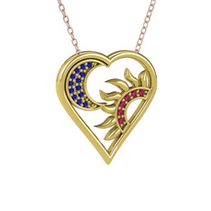 Lab safir ve rodolit garnet 18 ayar altın kolye (40 cm rose altın rolo zincir)