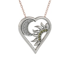 Ay ve Güneş Kalp Kolye - Swarovski ve peridot 925 ayar gümüş kolye (40 cm rose altın rolo zincir) #1hnk32z