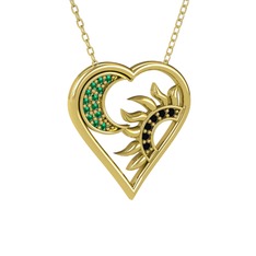 Yeşil kuvars ve siyah zirkon 8 ayar altın kolye (40 cm altın rolo zincir)