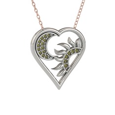Ay ve Güneş Kalp Kolye - Peridot 925 ayar gümüş kolye (40 cm rose altın rolo zincir) #1imwz5o