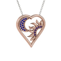 Lab safir ve ametist 14 ayar rose altın kolye (40 cm beyaz altın rolo zincir)