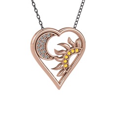 Swarovski ve sitrin 18 ayar rose altın kolye (40 cm gümüş rolo zincir)