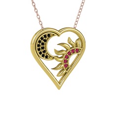 Siyah zirkon ve rodolit garnet 18 ayar altın kolye (40 cm rose altın rolo zincir)