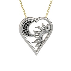 Ay ve Güneş Kalp Kolye - Siyah zirkon ve swarovski 14 ayar beyaz altın kolye (40 cm altın rolo zincir) #1o0yo8j