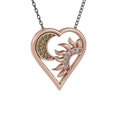 Peridot ve swarovski 18 ayar rose altın kolye (40 cm gümüş rolo zincir)
