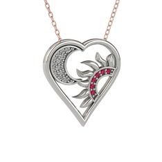 Beyaz zirkon ve rodolit garnet 14 ayar beyaz altın kolye (40 cm rose altın rolo zincir)