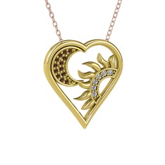 Dumanlı kuvars ve beyaz zirkon 14 ayar altın kolye (40 cm rose altın rolo zincir)