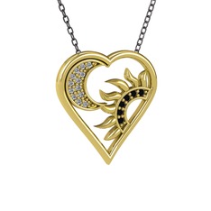 Ay ve Güneş Kalp Kolye - Swarovski ve siyah zirkon 18 ayar altın kolye (40 cm gümüş rolo zincir) #1twnr1v