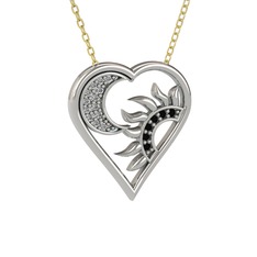 Ay ve Güneş Kalp Kolye - Swarovski ve siyah zirkon 14 ayar beyaz altın kolye (40 cm altın rolo zincir) #1uiow74