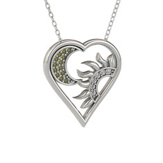 Peridot ve swarovski 8 ayar beyaz altın kolye (40 cm beyaz altın rolo zincir)