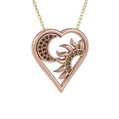 Ay ve Güneş Kalp Kolye - Dumanlı kuvars ve peridot 14 ayar rose altın kolye (40 cm altın rolo zincir) #1wklclx