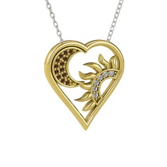 Dumanlı kuvars ve swarovski 14 ayar altın kolye (40 cm beyaz altın rolo zincir)