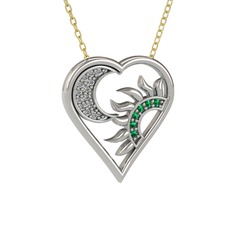 Ay ve Güneş Kalp Kolye - Swarovski ve yeşil kuvars 14 ayar beyaz altın kolye (40 cm altın rolo zincir) #2e6ufr