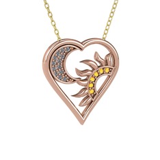 Pırlanta ve sitrin 925 ayar rose altın kaplama gümüş kolye (0.1144 karat, 40 cm altın rolo zincir)