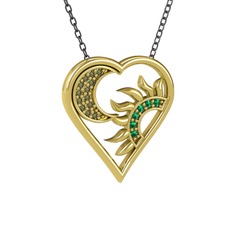 Peridot ve yeşil kuvars 18 ayar altın kolye (40 cm gümüş rolo zincir)