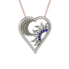 Peridot ve lab safir 18 ayar beyaz altın kolye (40 cm rose altın rolo zincir)
