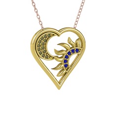 Ay ve Güneş Kalp Kolye - Peridot ve lab safir 14 ayar altın kolye (40 cm rose altın rolo zincir) #4dqfvl