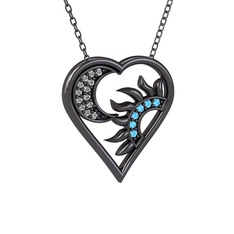 Swarovski ve akuamarin 925 ayar siyah rodyum kaplama gümüş kolye (40 cm gümüş rolo zincir)