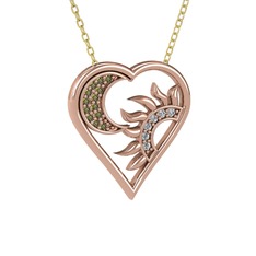 Peridot ve beyaz zirkon 14 ayar rose altın kolye (40 cm altın rolo zincir)