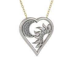 Ay ve Güneş Kalp Kolye - Pırlanta ve swarovski 8 ayar beyaz altın kolye (0.1144 karat, 40 cm altın rolo zincir) #8bwvh0