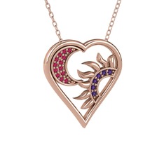 Rodolit garnet ve ametist 18 ayar rose altın kolye (40 cm rose altın rolo zincir)